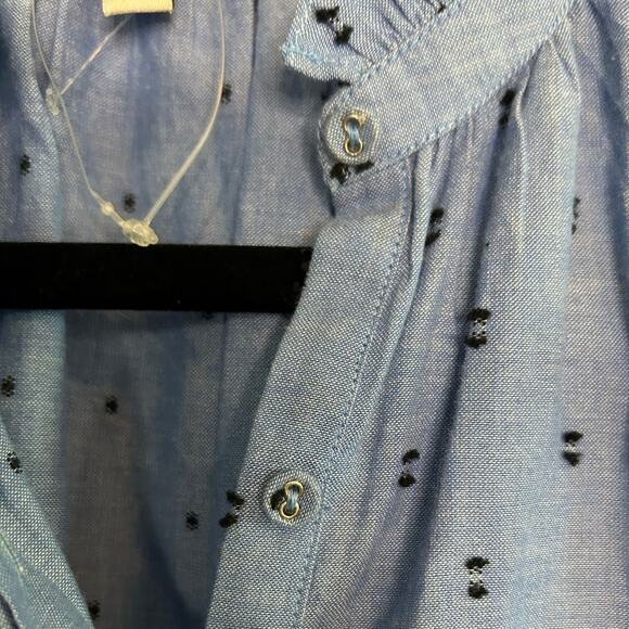 JOIE New SAMPLE Blue Swiss Dot Style Cotton Chambray Prairie Boho Top Size S - Picture 4 of 7